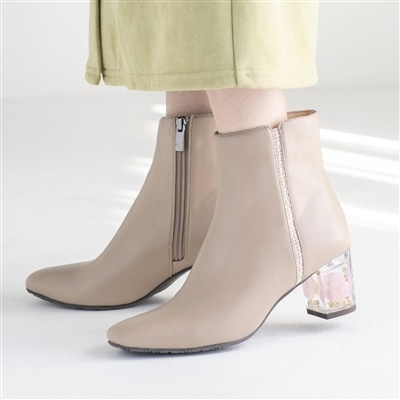 クリアフラワーヒールショートブーツ<新色追加>